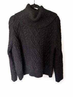Ralph Lauren Black Cable Knit Turtleneck Pullover